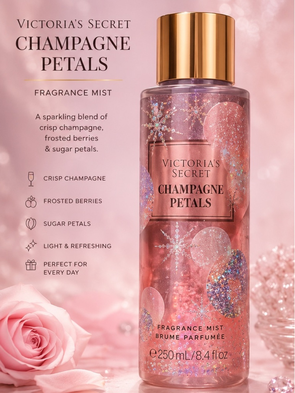 Victoria's Secret Champagne Petals Fragrance Mist - Rose Pink & Gold